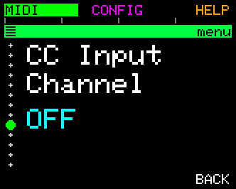 CC Input Channel (default OFF)